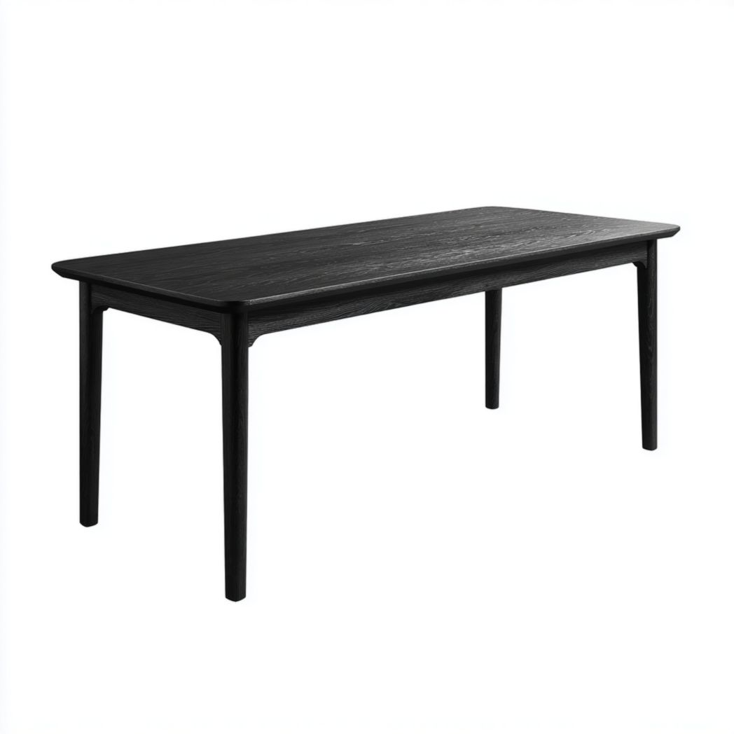 Table à manger rectangulaire en bois noir avec pieds à angles arrondis-Belleytrim