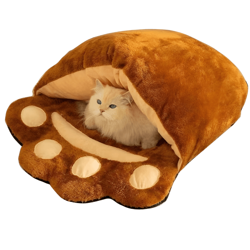 Cozy Bear Paw Pet Bed – Semi-Enclosed Plush Nest for Cats and Small Dogs