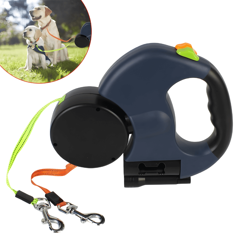 Retractable dog leash with handle and leashes on a white background