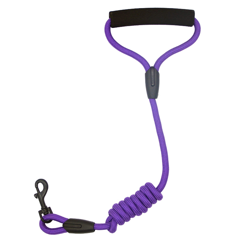 Purple bungee cord with black connectors on a white background