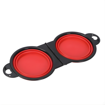 Folding Silicone Dual Pet Bowl with Carabiner Clip for Travel Use