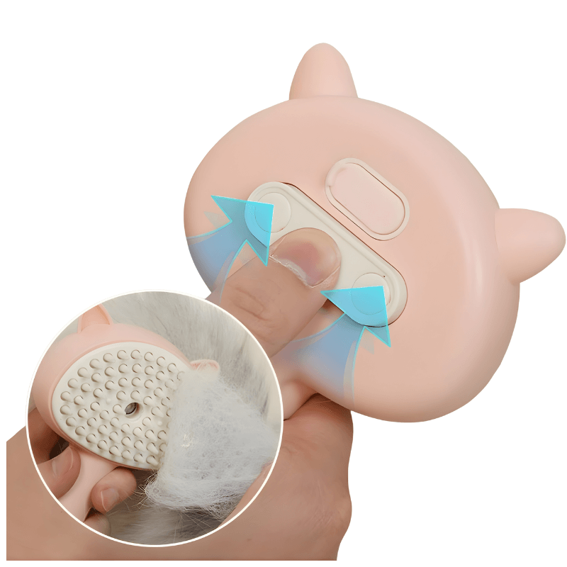 Pig-shaped grooming tool with a close-up of its bristle head on a white background