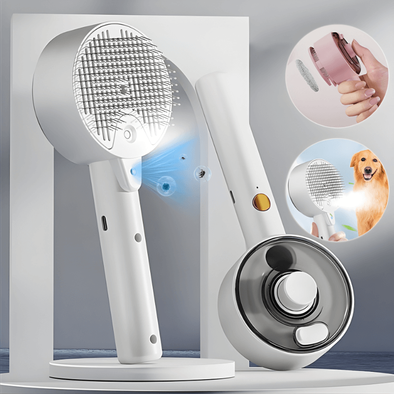 White handheld grooming tool with attachments on a gray background