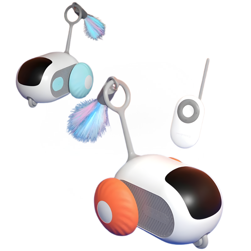 Toy robot with colorful accents on a white background