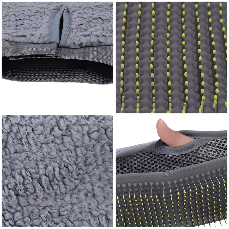 Collage of gray textured fabric with stitching details