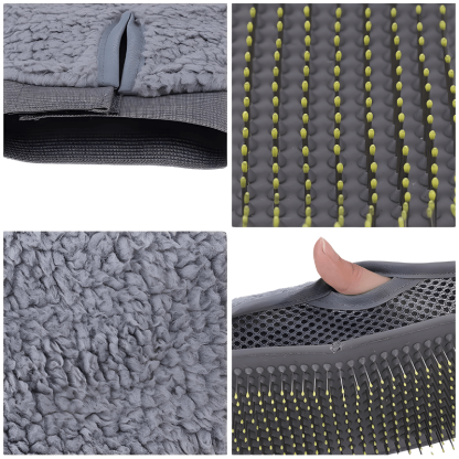 Collage of gray textured fabric with stitching details