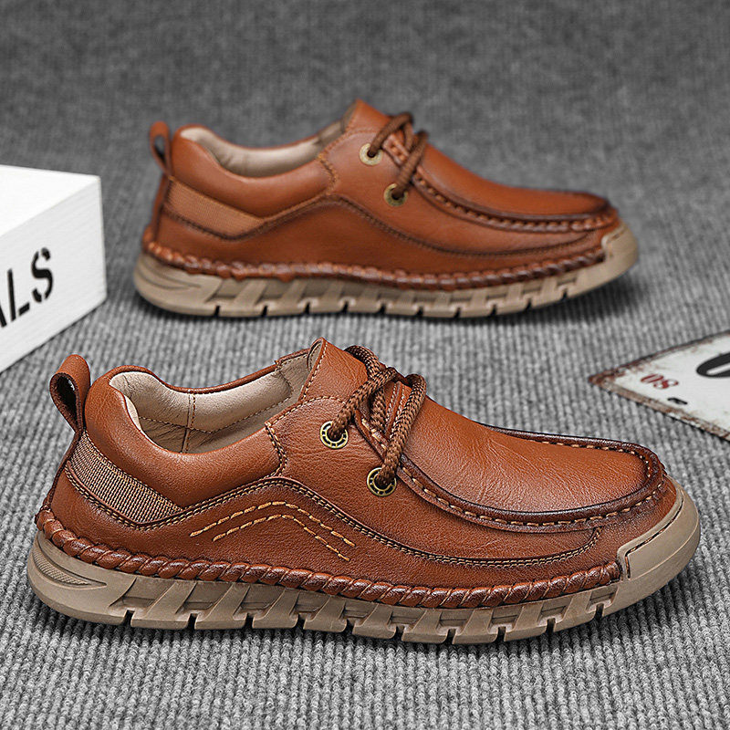 Lässige, bequeme, verschleißfeste, rutschfeste Herrenschuhe aus echtem Leder, handgenäht aus Futian