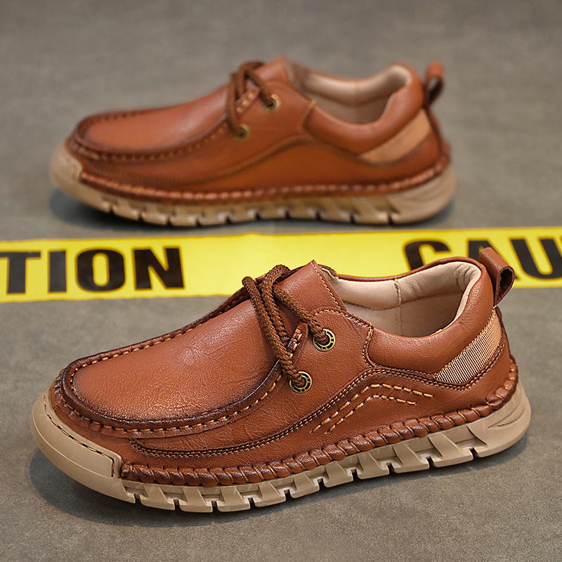 Lässige, bequeme, verschleißfeste, rutschfeste Herrenschuhe aus echtem Leder, handgenäht aus Futian