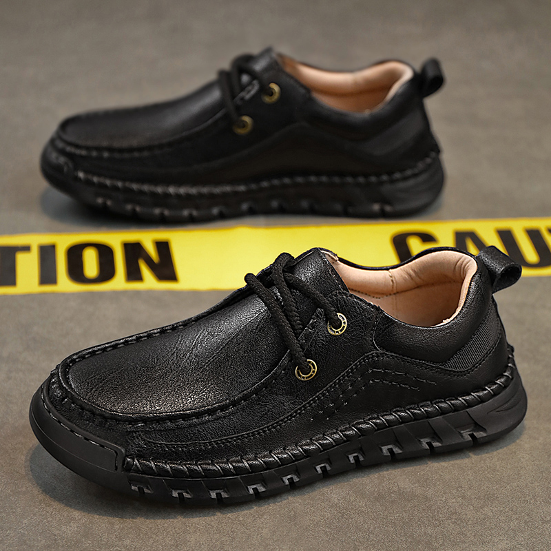 Lässige, bequeme, verschleißfeste, rutschfeste Herrenschuhe aus echtem Leder, handgenäht aus Futian