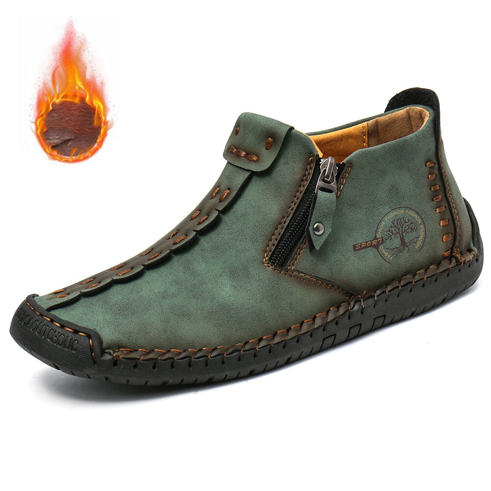 Men Hand Stitching Leather Side Zippers British Shoes