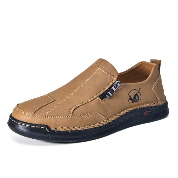 💥Hot sale💥 Men's Leather Slip-On Loafers with Side Zipper – Wide Toe Box, Durable Rubber Sole, Lightweight & Comfortable for Walking, Driving & Casual Wear