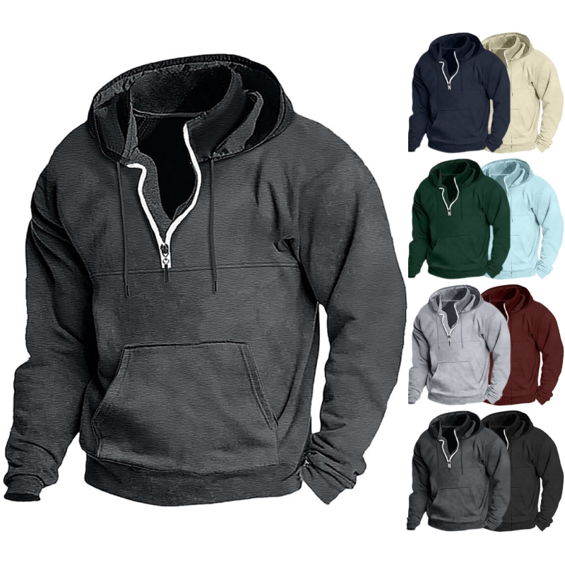2025 NEW - Men's Washed Distressed Cotton Quarter-Zip Casual Tactical Hoodie
