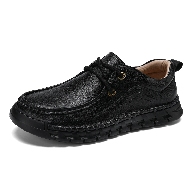Lässige, bequeme, verschleißfeste, rutschfeste Herrenschuhe aus echtem Leder, handgenäht aus Futian