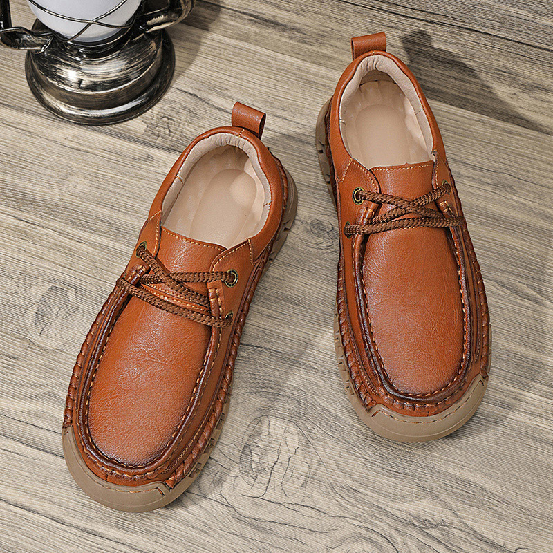 Lässige, bequeme, verschleißfeste, rutschfeste Herrenschuhe aus echtem Leder, handgenäht aus Futian