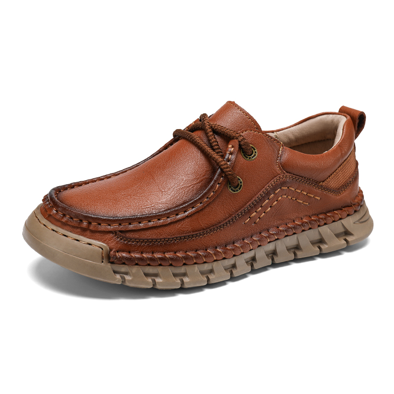 Lässige, bequeme, verschleißfeste, rutschfeste Herrenschuhe aus echtem Leder, handgenäht aus Futian