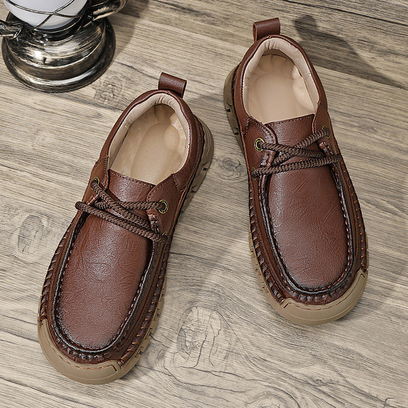 Lässige, bequeme, verschleißfeste, rutschfeste Herrenschuhe aus echtem Leder, handgenäht aus Futian