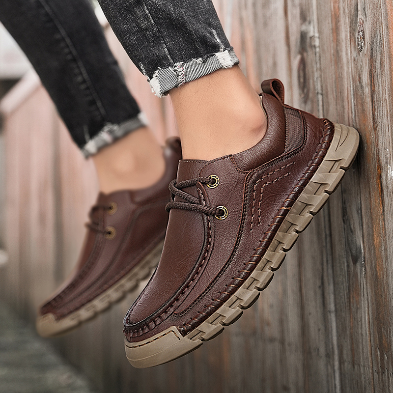 Lässige, bequeme, verschleißfeste, rutschfeste Herrenschuhe aus echtem Leder, handgenäht aus Futian