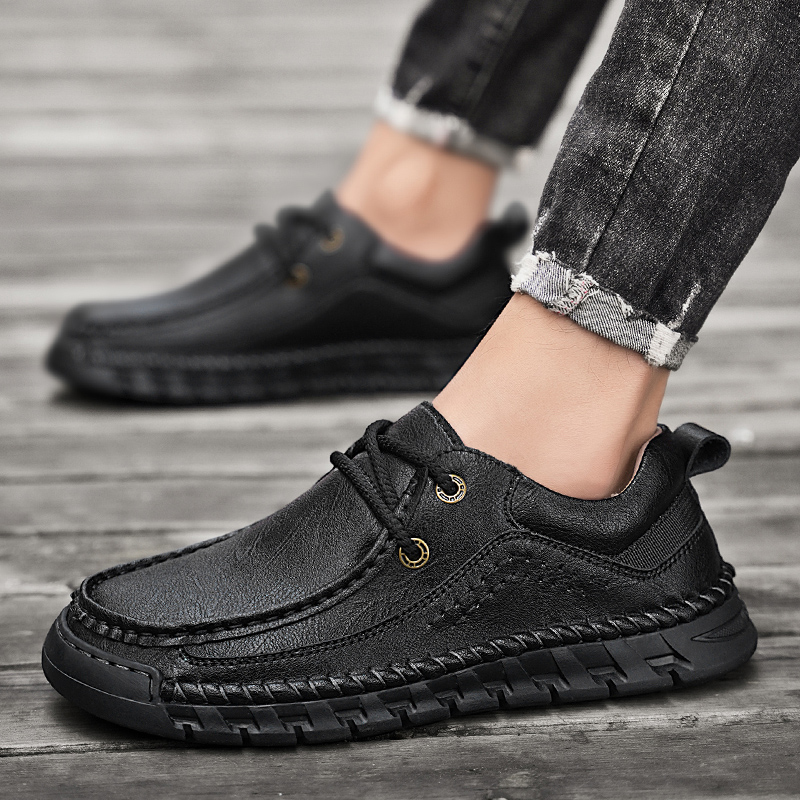 Lässige, bequeme, verschleißfeste, rutschfeste Herrenschuhe aus echtem Leder, handgenäht aus Futian