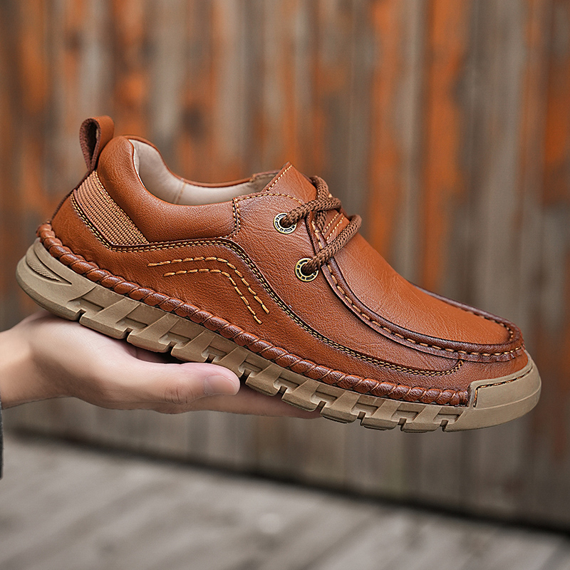 Lässige, bequeme, verschleißfeste, rutschfeste Herrenschuhe aus echtem Leder, handgenäht aus Futian
