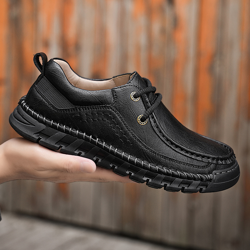 Lässige, bequeme, verschleißfeste, rutschfeste Herrenschuhe aus echtem Leder, handgenäht aus Futian