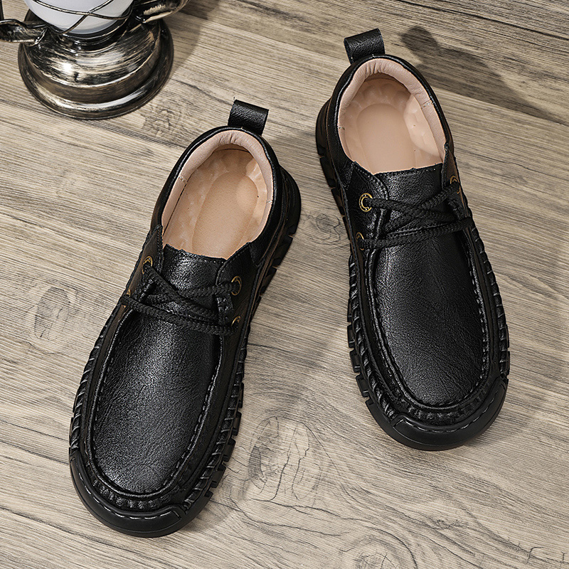 Lässige, bequeme, verschleißfeste, rutschfeste Herrenschuhe aus echtem Leder, handgenäht aus Futian