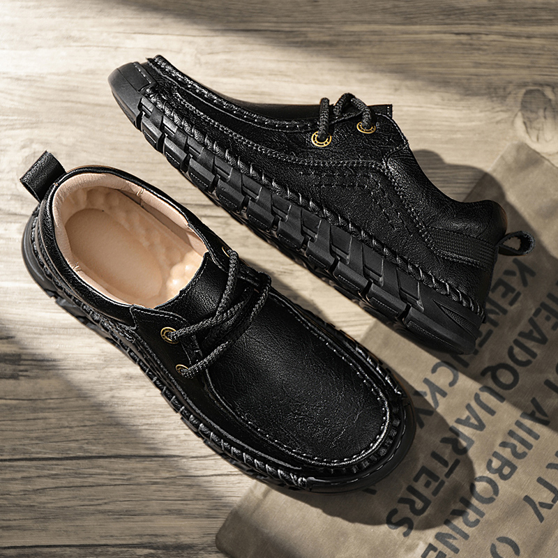 Lässige, bequeme, verschleißfeste, rutschfeste Herrenschuhe aus echtem Leder, handgenäht aus Futian