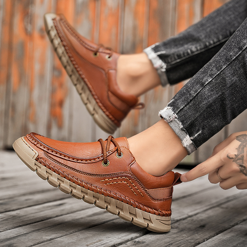 Lässige, bequeme, verschleißfeste, rutschfeste Herrenschuhe aus echtem Leder, handgenäht aus Futian
