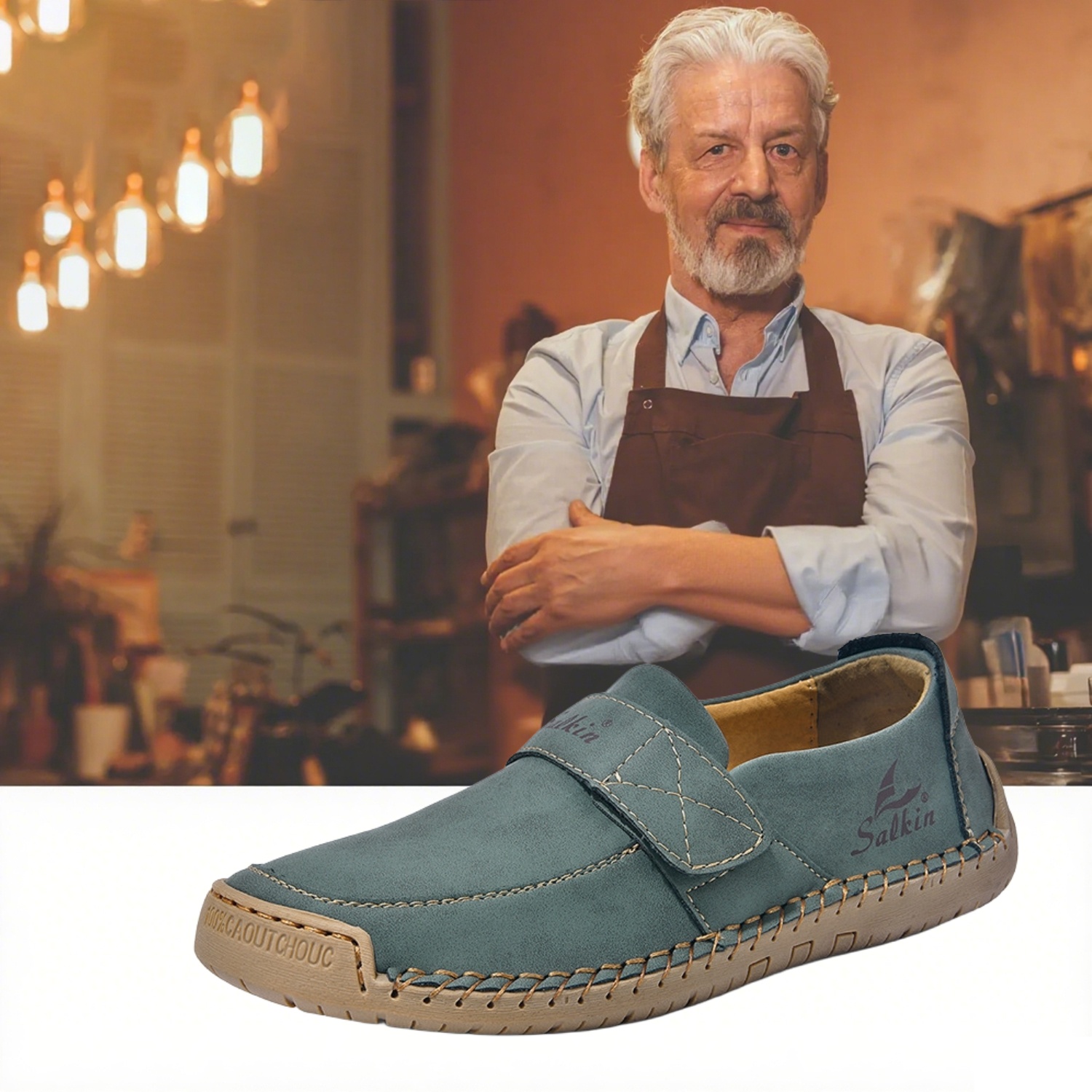 🔥 Chaussures de marche à enfiler pour hommes 👞 Faciles à mettre et à enlever, cousues à la main ✅ Antidérapantes, à porter 24 heures sur 24, marche confortable