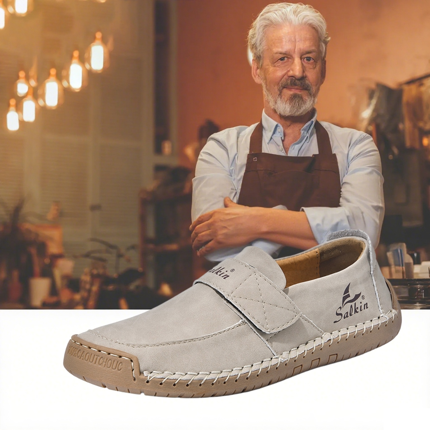 🔥 Chaussures de marche à enfiler pour hommes 👞 Faciles à mettre et à enlever, cousues à la main ✅ Antidérapantes, à porter 24 heures sur 24, marche confortable