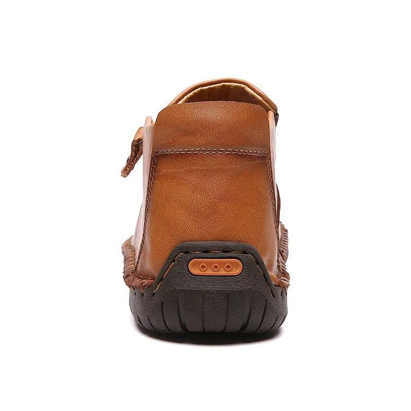 Men Leather Hand Stitching Side Zipper Comfy Soft Ankle Boots-burnzay