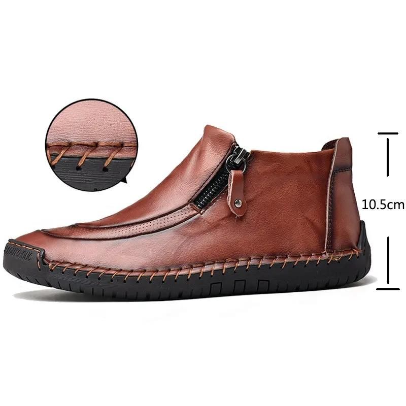 Men Leather Hand Stitching Side Zipper Comfy Soft Ankle Boots-burnzay