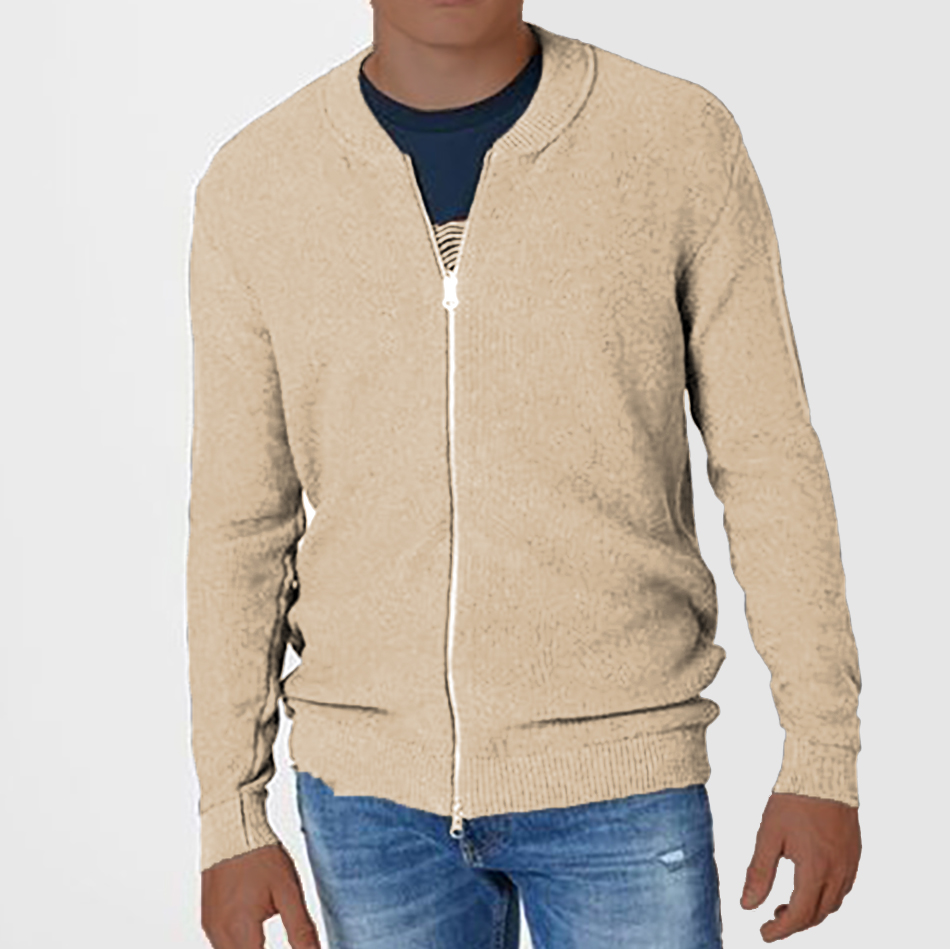 Men's Casual Knit Double Zipper Design Cardigan Sweater