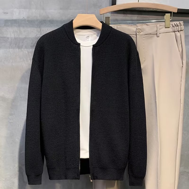 Men's Casual Knit Double Zipper Design Cardigan Sweater
