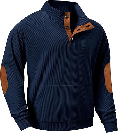 Men's Casual Long Sleeve Stand Collar Pullover Sweatshirts With Pocket