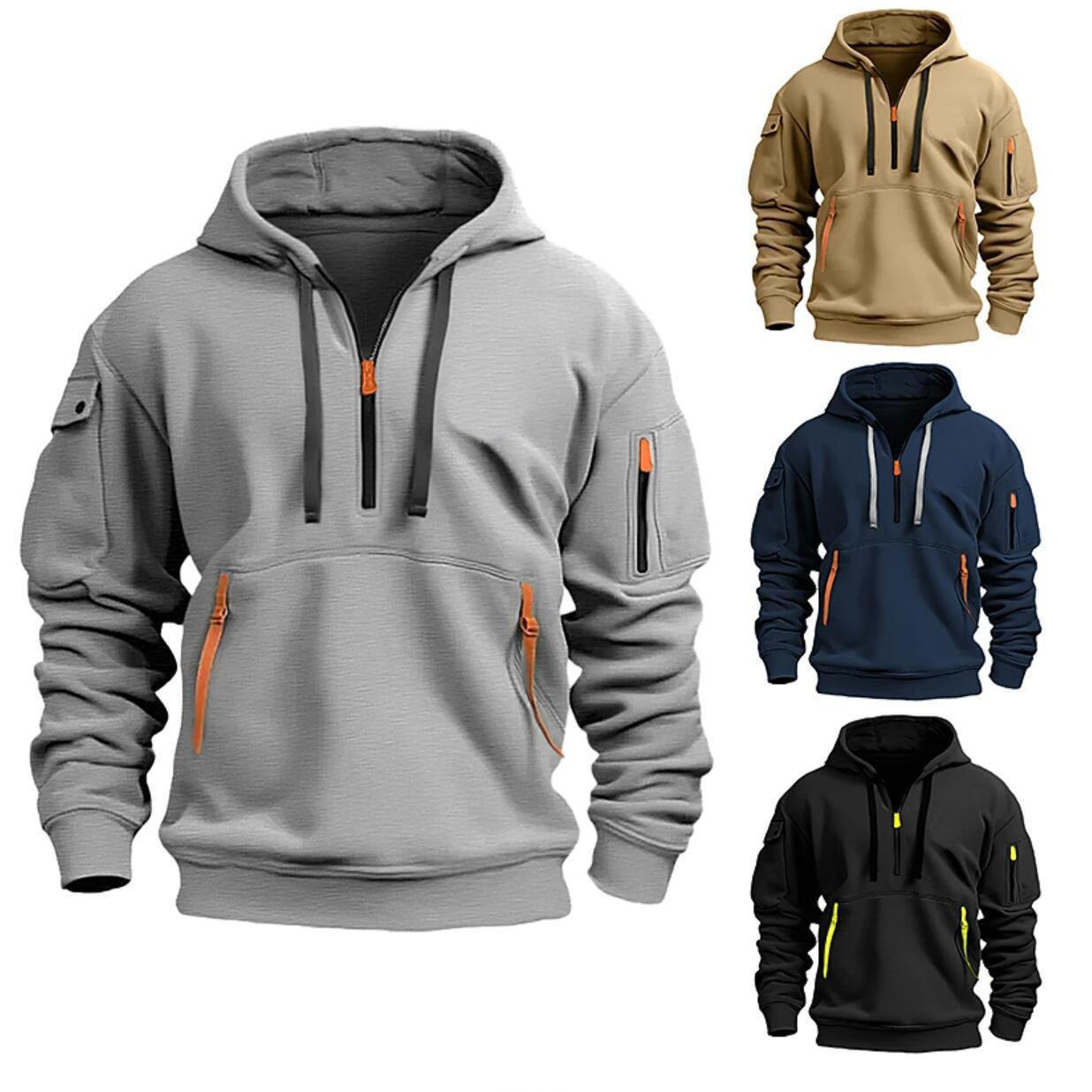 Men's Zipper And Multi Pocket Casual Sport Sweatshirt
