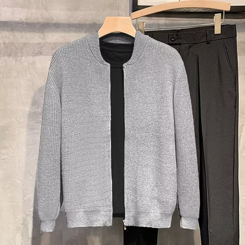 Men's Casual Knit Double Zipper Design Cardigan Sweater