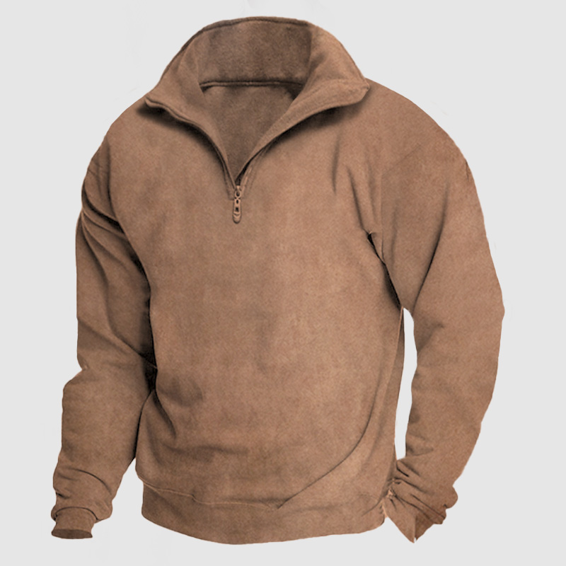 Men's Casual Loose Zipper Suede Pullover Hoodie