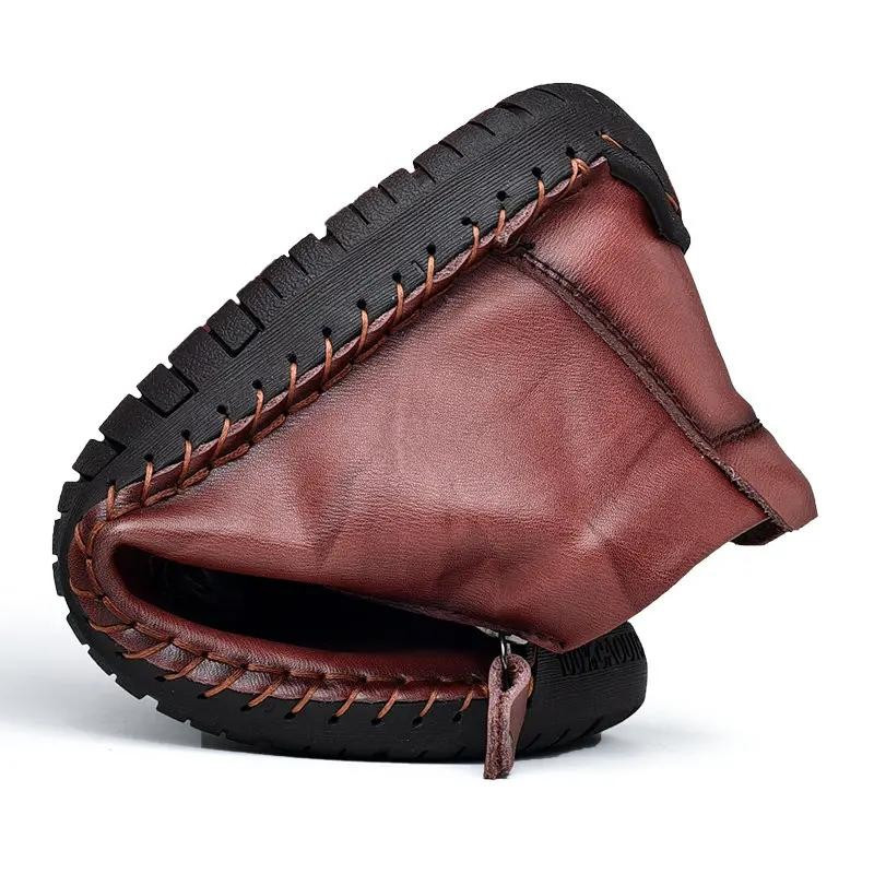 Men Leather Hand Stitching Side Zipper Comfy Soft Ankle Boots-burnzay