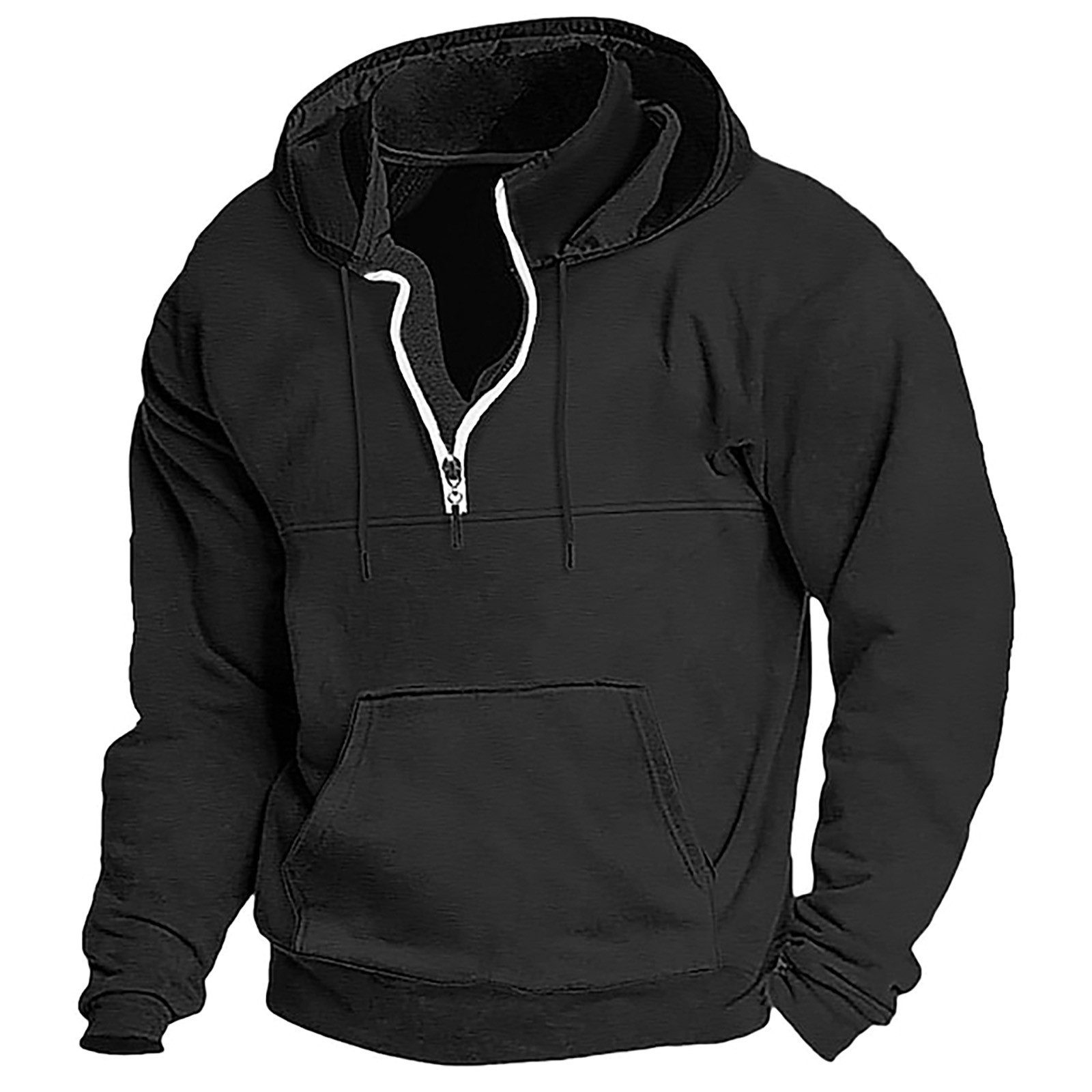 Men's Washed Distressed Cotton Quarter-Zip Casual Tactical Hoodie