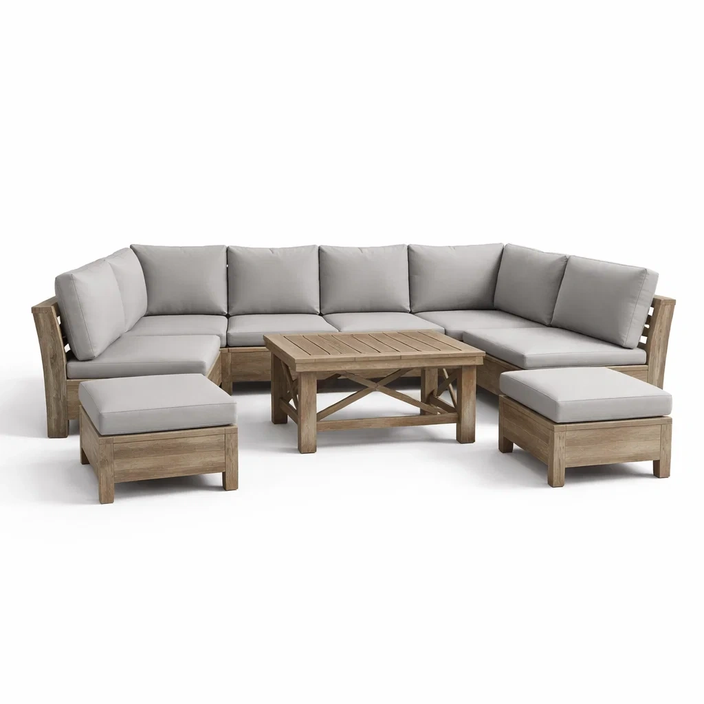 Ensemble de canapés de jardin en bois d'acacia avec coussins gris-Pure Furni Shco