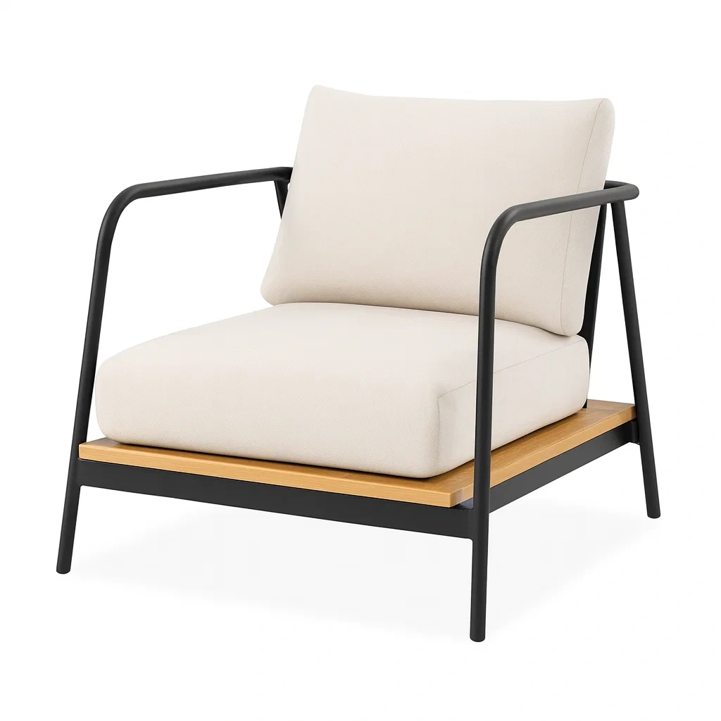Fauteuil en métal et bois avec coussin crème-Pure Furni Shco