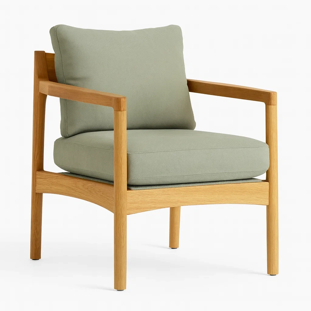 Fauteuil en bois de chêne avec coussins en tissu polyester vert-Pure Furni Shco