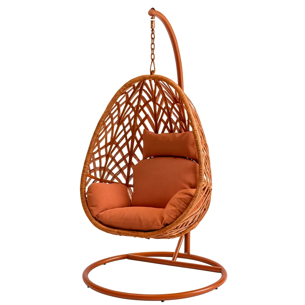 Fauteuil suspendu en forme d'œuf en résine tressée avec coussins orange-Pure Furni Shco