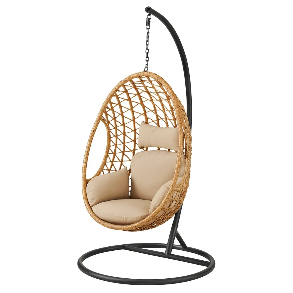 Fauteuil suspendu en forme d'œuf en rotin synthétique avec coussins-Pure Furni Shco