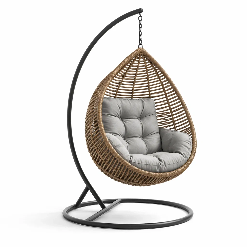 Poltrona sospesa a uovo in rattan con cuscino-TRENDYSOFASTYLE