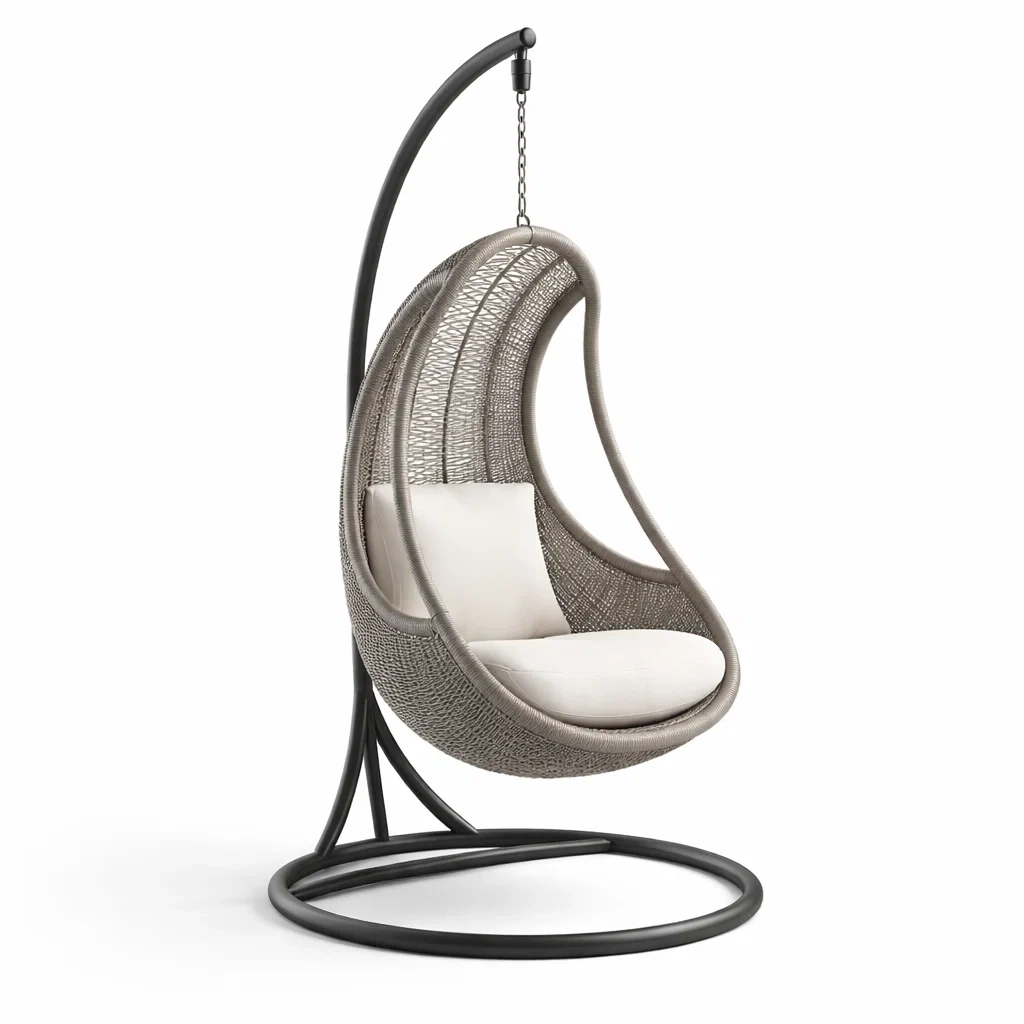 Poltrona sospesa a uovo a dondolo in rattan sintetico con cuscino e telaio in metallo-TRENDYSOFASTYLE