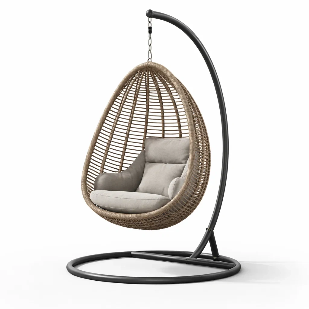 Poltrona sospesa a uovo in rattan sintetico con cuscino struttura in metallo 105x105x195 cm-TRENDYSOFASTYLE