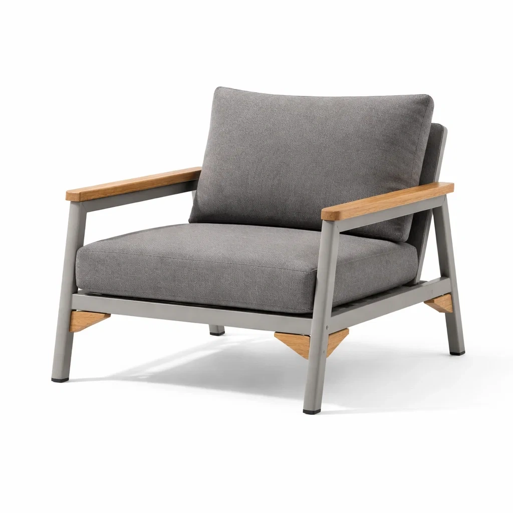 Sedia da relax grigia in poliestere con struttura in alluminio-TRENDYSOFASTYLE