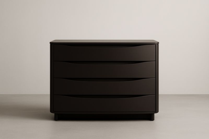 Commode 80x50x70 cm en MDF peint marron avec 4 tiroirs coulissants et poignées intégrées