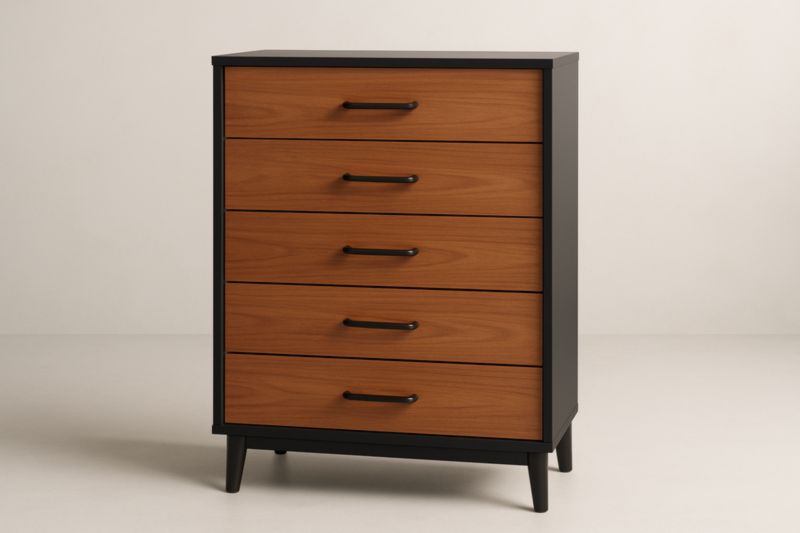 Commode 80x40x100 cm Marron MDF 5 tiroirs pieds acier noir